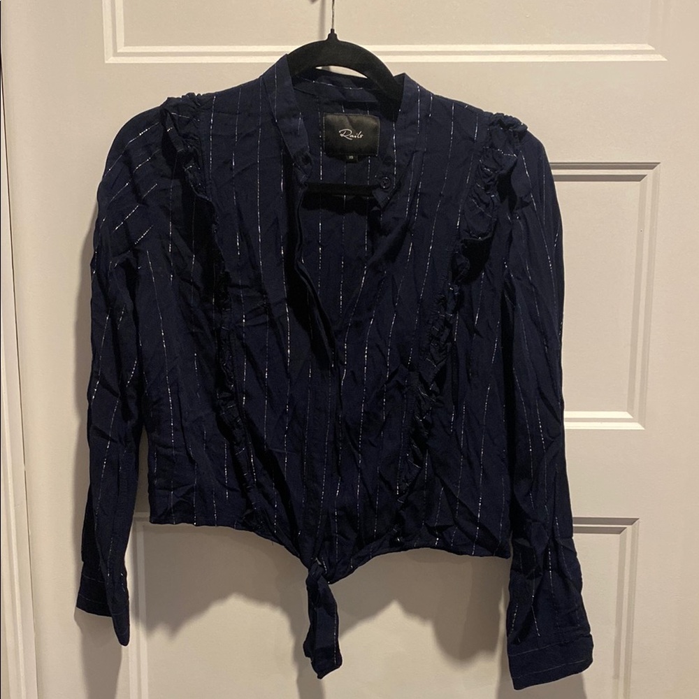 Rails Navy Blue Long Sleeve Blouse with Tie Front